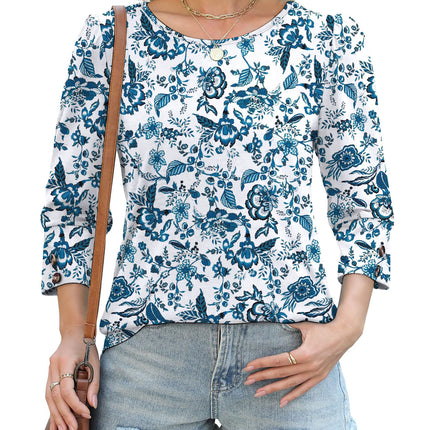 50 Colors Cross-Border European and American Amazon Spring and Summer New Printed T-Shirts with Cuff Buttons, Casual Versatile Vacation Women's Clothing