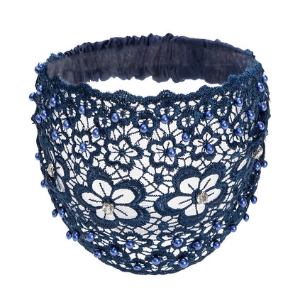 Cross-border Beaded Hair Band Women's Hollow Breathable White Hair Covering Lace Wide-brimmed Headgear Pressing Hair Tape Headband Hair Protecting
