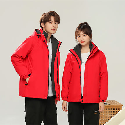 Thickened Fleece Windproof Waterproof Hooded Three-in-One Charge Clothes Group Clothes Work Clothes Jacket Mountaineering Suit Printing