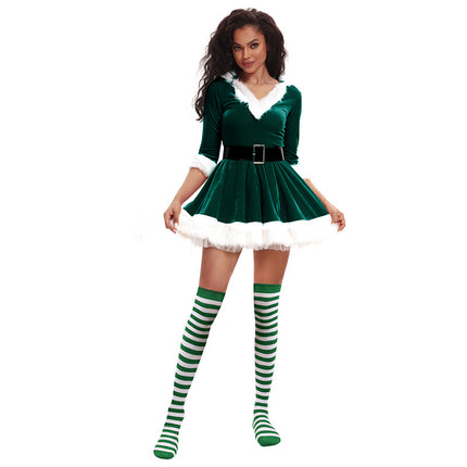 European and American Christmas clothing adult women's hooded Christmas skirt red and green dress performance clothing a generation of hair