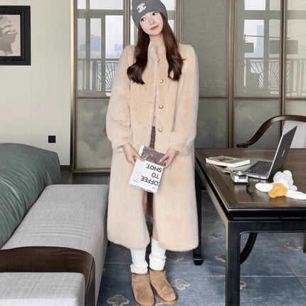 Imitation Mink Fur Outwear for Women 2024 Winter New Fur One-Piece Long Stand-Up Collar Furry Mink Outwear
