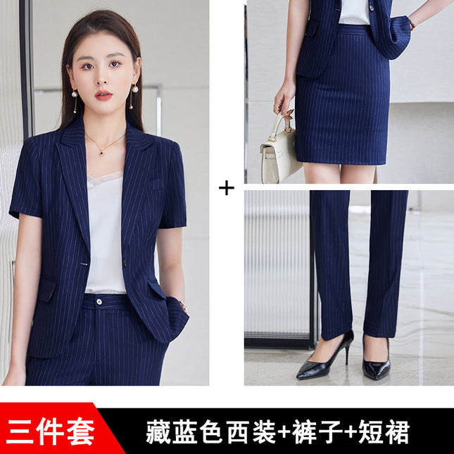 Hotel Front Desk Jewelry Store Work Clothes Classy New Stripesd Suit Suit Women's Summer Thin Short-Sleeved Business Wear