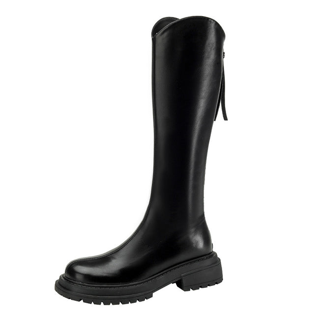 Grapema Style Autumn and Winter Fleece-Lined Riding Boots, High Boots, Over-The-Knee Thick-Soled Chunky Heel Boots, Women's Long Boots
