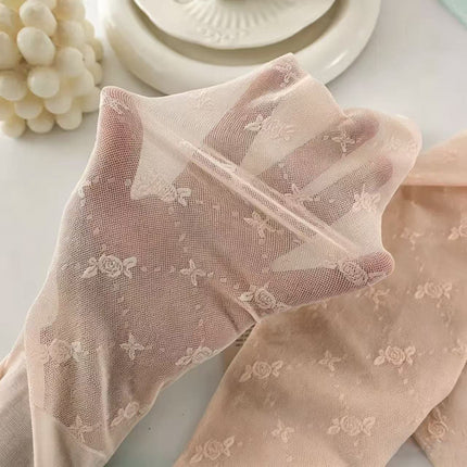 Japanese Lolita White Retro Lace Pantyhose Spring and Autumn Women's Outerwear Slimming Hollow Rose Stockings