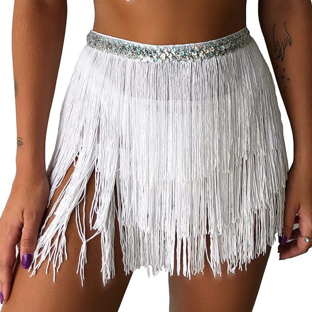 Cross-border encrypted tassel waist towel hip towel Latin dance strap waist chain belly dance practice tassel lace-up skirt