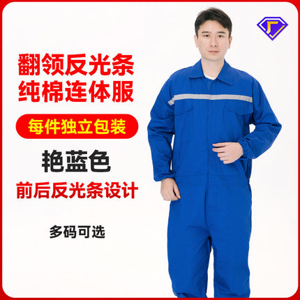 Dust-Proof One-Piece Work Clothes, Labor Protection Suits for Men and Women, Stain-Resistant Protective Coveralls, Crew Reflective Strips, Hooded and Breathable
