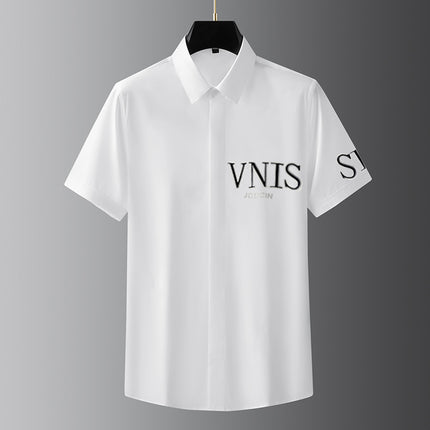 Shirt with a Light Luxury and High-End Feel, Embroidered with Rhinestones, Vnis Short-Sleeve Shirt, Light Luxury, Stylish Men's Casual Versatile Shirt