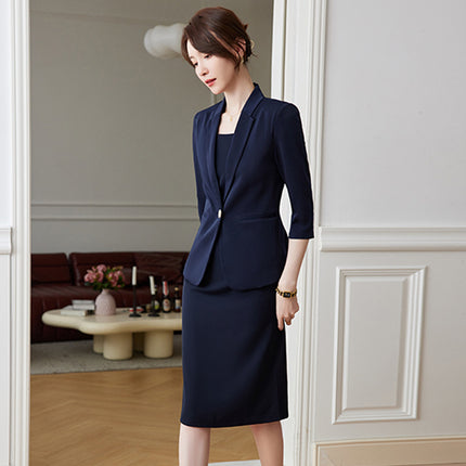 Dark blue short sleeve professional dress women's slim fit high-end summer high-end temperament inner suit suit work clothes