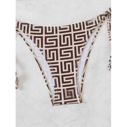 Sexy Split Swimsuit Women's Bikini Cross-border New Deep V Push-up Striped Backless Strap High-end Swimsuit for Women