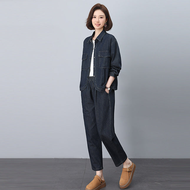Fashion Retro suit Women's Set of 2025 Spring and Autumn New Mother Loose Casual Elegant Jeans Two-Piece Set