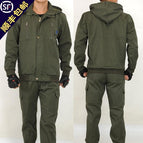 619 army green hooded and velvet suit (hooded jacket + pants) / 165/M code [45.00 kg-55.00 kg]]