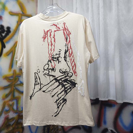 Meichao High Street REVENGE Sketch Smoking Figure Printed Round Neck Short Sleeve Foaming Pattern T-shirt Men's and Women's Summer Fashion