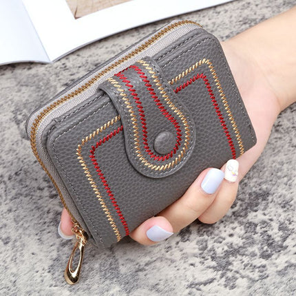 New Korean Style Women's Short Bag Zipper Buckle Wallet Pebbled Embroidered Solid Color Coin Purse Id Card Holder