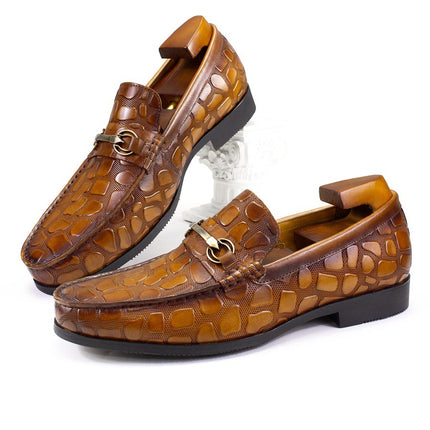 Men's Shoes Spring Breathable 2024 New Trendy Crocodile Pattern Bean Shoes British Business Formal Men's Casual Leather Shoes