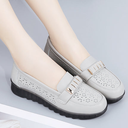 Mom's Shoes 2025 Summer Middle-Aged Leather Shoes Flat Shoes Cloth Shoes Women's Middle-Aged and Elderly Sandals