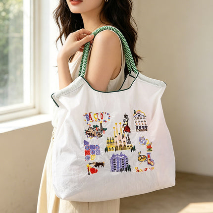 New Canvas Bag Embroidered Shopping Bag Tote Bag Large Capacity Bag Women's Handbag Crossbody Bag