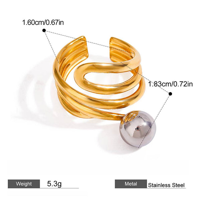 European and American stainless steel INS style gold and silver color matching multi-layer personality steel ball open ring French cross-border titanium steel ring
