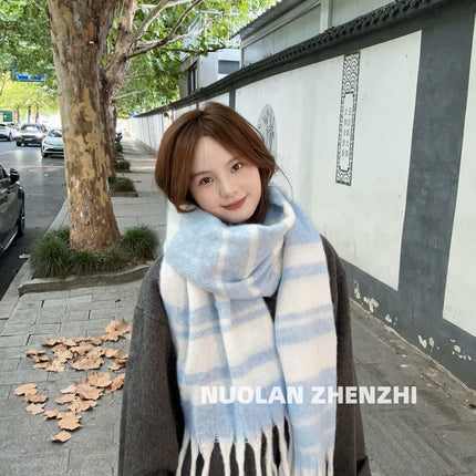New Maillard Cashmere Plaid Scarf Women's Autumn and Winter Thickened Warm Shawl Dual-purpose Solid Color Student Scarf