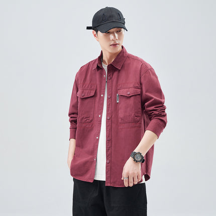 Heavy Wash Cotton Japanese Style Vintage Trendy Brand Loose Casual Shirt Jacket Army Green dark gray Jujube