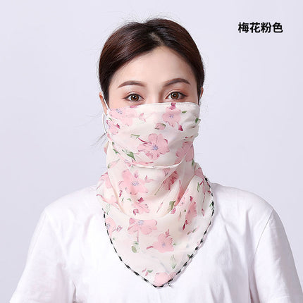Summer sun protection mask scarf women's large mask neck protection breathable full cover face UV protection chiffon thin veil scarf