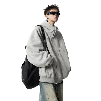 American-Style Heavy Deconstructed Hooded Jacket for Men, Spring Trendy Brand Design Patchwork Sweatshirt, High Street Cool Couple Hoodie