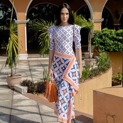 2025 European and American Foreign Trade New Bikini Amazon Digital Printing Long Sleeve Sunscreen Skirt Women's Swimsuit