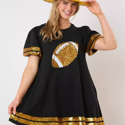 2024 New Cross-border European and American Women's Clothing Amazon Game Day Rugby Sequins Decorative Short-sleeved dress Women