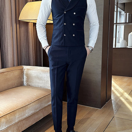 Factory Wholesale Men's Four-Season Waiter Vest Double-Breasted Green Fruit Collar Sleeveless Waistcoat Best Man Brother Outfit