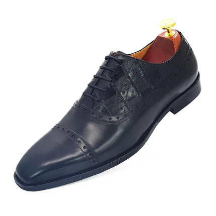 New Top-Layer Genuine Leather Men's Business Formal Shoes with Carved Square Toe Brogue Handmade Oxford Shoes