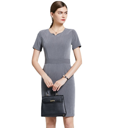 European and American foreign trade summer short-sleeved blue striped hip professional dress beauty salon jewelry store overalls