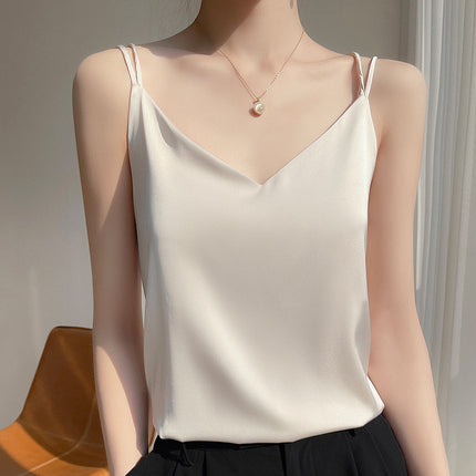2025 Summer Silk Beauty Back Camisole Women's Acetate Top Sexy Bottoming Shirt Summer Outer Suit