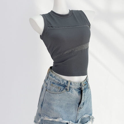 Niche gray stitching sleeveless vest women's outer wear slim slimming waste soil wind hot American top hot girl wear
