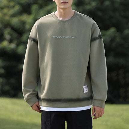 Han Pai Men's Wear Spray Dye Design Trendy Letter Printing Crewneck Sweatshirt Autumn and Winter All-match Long Sleeve T-shirt Fashion Base