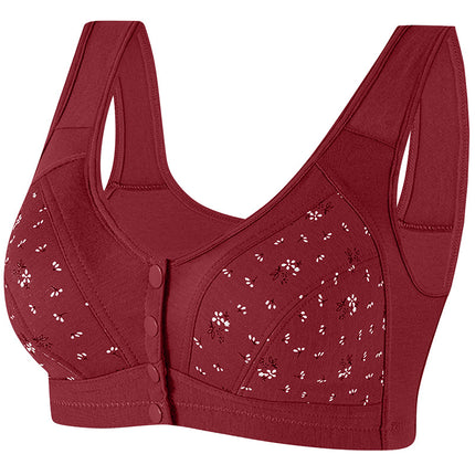 Front Button Breathable New Thin Large Size Middle-Aged and Elderly Wire-Free Bra Comfortable Cotton Vest Style Underwear