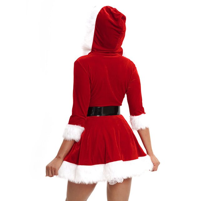 European and American Christmas clothing adult women's hooded Christmas skirt red and green dress performance clothing a generation of hair