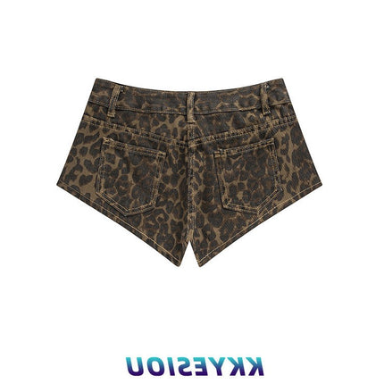 American Hot Girl Leopard Print Design Denim Shorts Women's Summer High Waist Hip-Hop Street Versatile Casual Hot Pants Ins