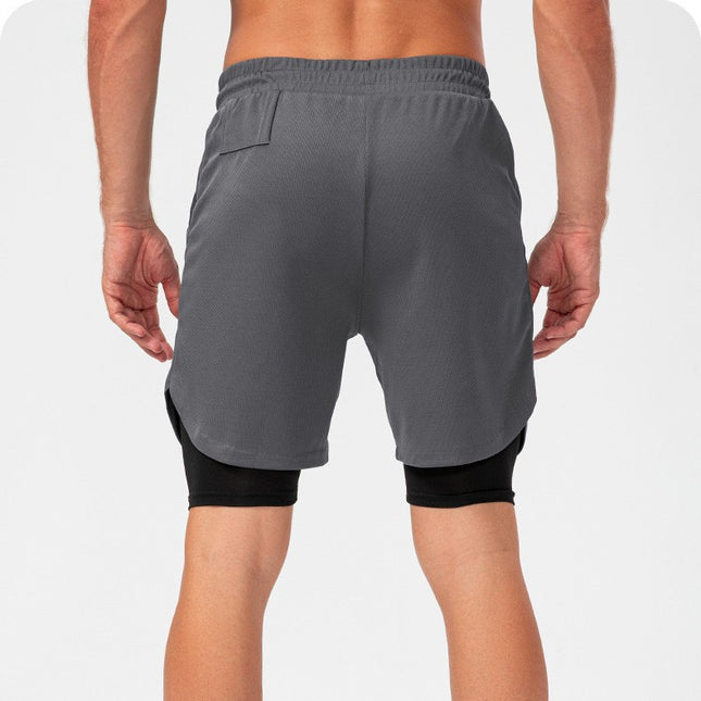 Cross-border European and American Size in stock Fitness Loose Quick-drying Running Ball Sports Mesh Double-layer Fake Two-piece Shorts