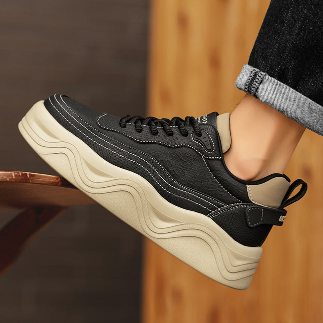 Autumn and Winter New Thick Sole Increased Men's Casual Sneakers Super Fiber Leather Low Lace-up Fashion Sports Men's Shoes