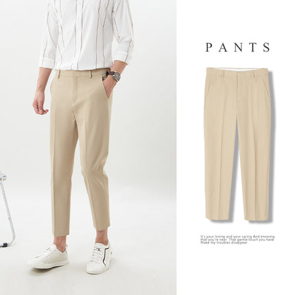 Men's Casual Pants, Black Long Trousers, Professional Workwear, Spring and Summer Cropped Suit Pants, Men's Height-Enhancing Dress Pants, Men's Trousers