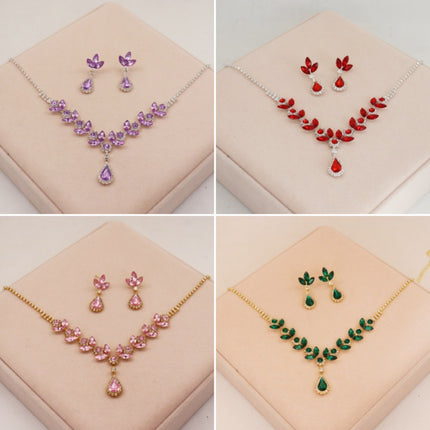 Cross-border New Crystal Amethyst Necklace Earrings suit Evening Dress Accessories Bridal Accessories High-end Sense