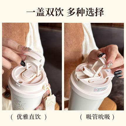 316 stainless steel Lily of the valley coffee cup double vacuum thermos cup high color value outdoor portable accompanying double drinking cup
