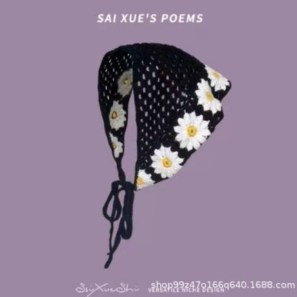 Hot Girl Internet Celebrant Photo Flower French Style Triangle Scarf Headscarf Women's Cute Knitted Hair Band Silk Scarf High-grade Headwear Summer