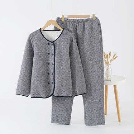 Factory high quality Autumn and Winter Air Cotton Pajamas Women's Warm Three-Layer Quilted Long-Sleeved Outwear suit