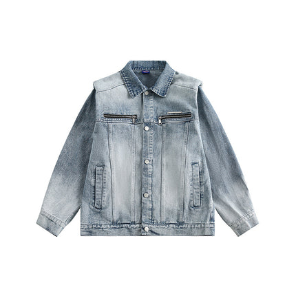 City fanpin 2024 spring new shoulder pad zipper decoration Denim jacket coat