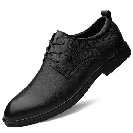2025 Autumn Men's Business Leather Shoes First Layer Cowhide Shark Pattern Groom's Wedding Shoes Lace-Up Inner Heightening Large Size Leather Shoes