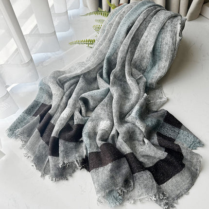 New Wool Scarf for Women, European and American Style, Fresh and Long, Short Fringe Scarf, Plain Border Long Scarf, Spray-Dyed Shawl for Women