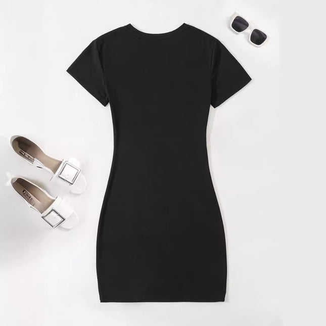 Fashionable and Versatile Slim-Fitting Dress, Light and Breathable, Letter Printing, Mid-Length Basic Cross-Border Style