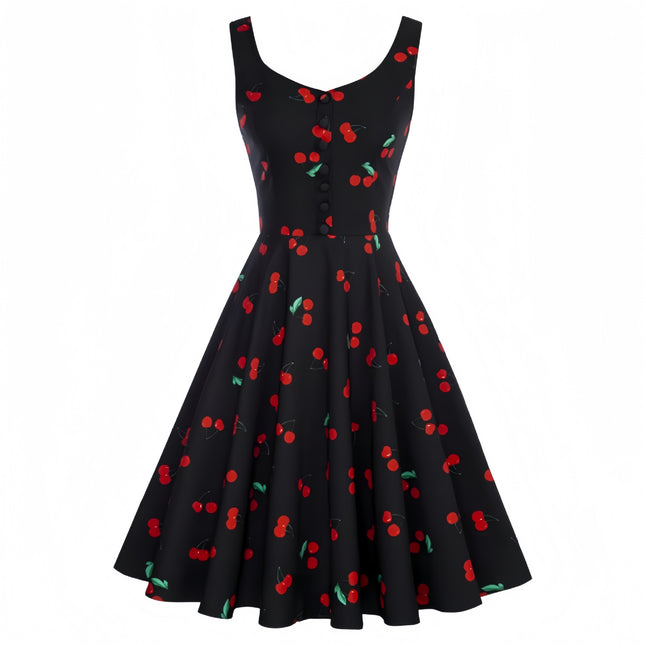 Cross-border Foreign Trade 1950S Retro Cocktail Dance Sleeveless Homecoming Dress Summer Printed Button A Word dress
