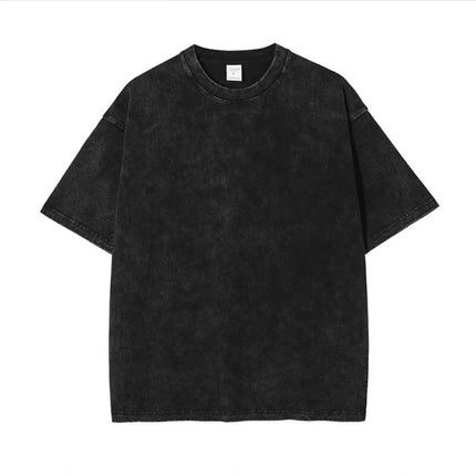 Washed Distressed T-Shirt Short-Sleeved Tops Trendyy Washed Retro Black Pure Cotton Dark American Loose Men's and Women's Clothing