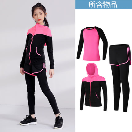 Children's Running Clothing Sports Suit Tights Girls Yoga Training Basketball Quick-Drying Clothing Elastic Sweat-Absorbent Fitness Clothing